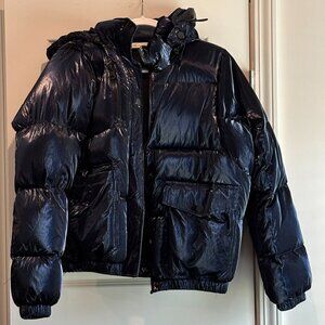 blanc noir Navy Reflective Bomber Puffer Jacket